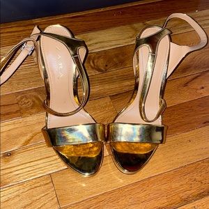 Gold Ankle Strap Heeled Sandal